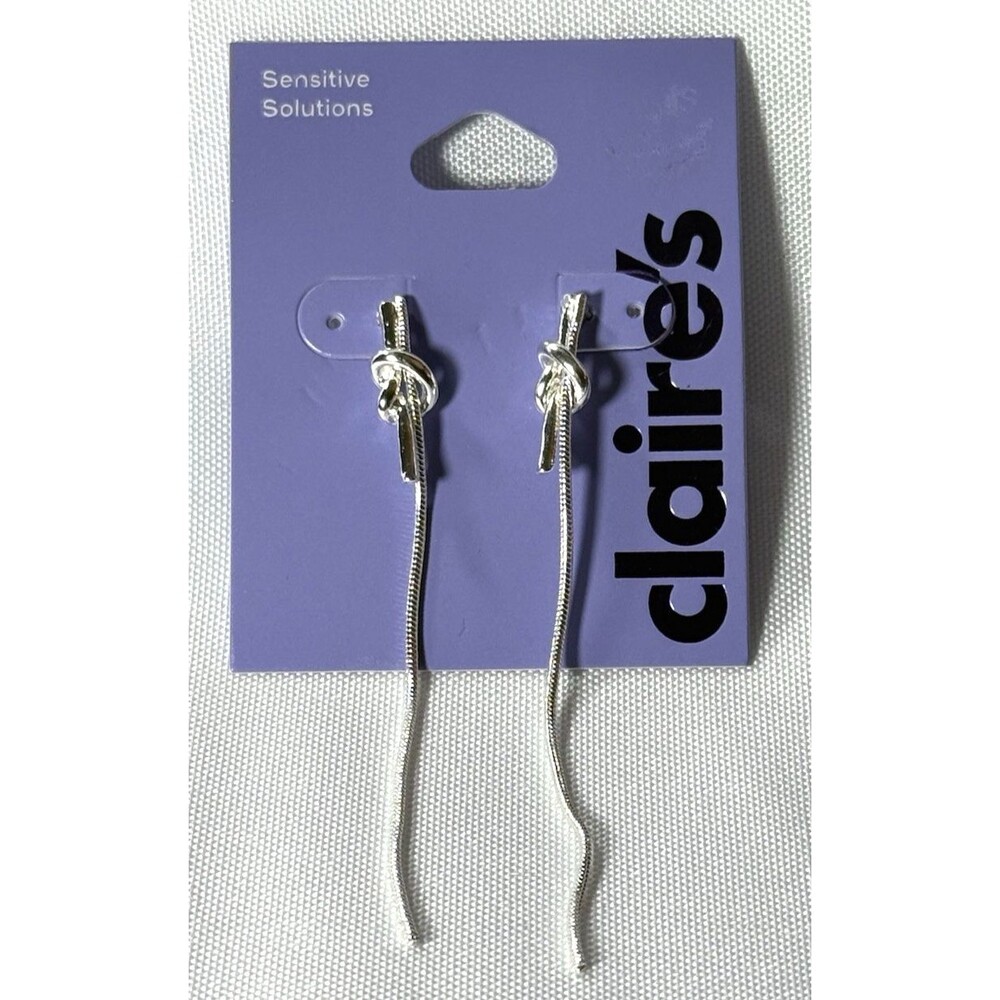 Claire's Sensitive Silver-Tone Tie Drop Earrings NWT